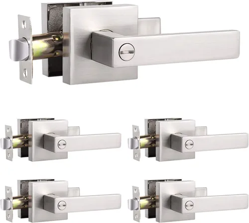 Miniatura 10 de Knobonly Paquete de 3 manijas reversibles de níquel satinado, manija de puerta de paso cuadrada para pasillo y armario