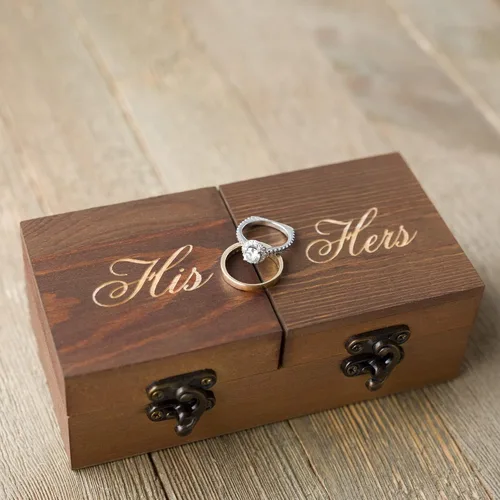 Miniatura 3 de Ella Celebration Caja de madera para anillos de ceremonia de boda, caja rústica vintage para portador de anillos, cajas únicas para anillos de Para