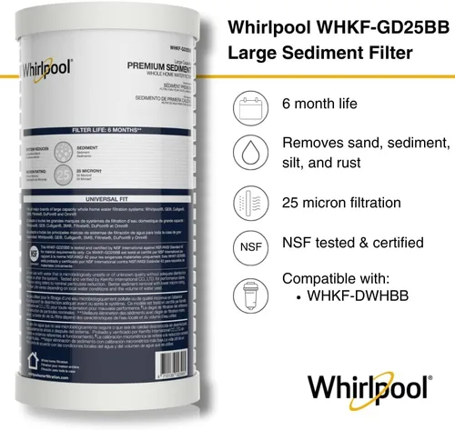 Miniatura 2 de Whirlpool Filtro de sedimentos de gran capacidad para toda la casa WHKF-GD25BB, caja completa de 4 filtros, filtración de 25 micrones certificada