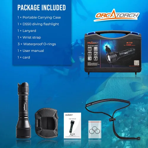 Miniatura 7 de ORCATORCH D550 Luz de buceo 1000 lúmenes linterna de buceo 3 modos IP68 impermeable luces subacuáticas buceo nocturno antorcha submarina con soporte