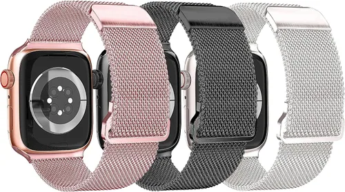 Paquete de 3 correas compatibles con Apple Watch para mujeres de 1.496 in 1.575 in 1.614 in 1.654 in 1.732 in 1.772 in 1.811 in 1.929 in, acero