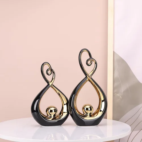 Miniatura 4 de Acento decorativo negro, arte de porcelana de mediados de siglo, decoraciones modernas en negro y dorado, objetos de mesa de comedor, escultura Oro