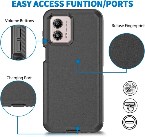 Miniatura 5 de Funda para Moto G 5G 2023, Motorola G 5G 2023, resistente, a prueba de golpes, a prueba de polvo, resistente, protectora, 3 en 1, color negro