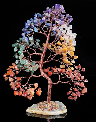 Miniatura 6 de Crocon® Árbol de la vida de 7 chakras, sabiduría espiritual, base de rodajas de ágata, árbol de cristal hecho a mano para energía positiva