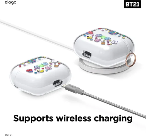 Miniatura 6 de elago BT21 - Funda compatible con Apple AirPods de 3ª generación, funda transparente con llavero, reduce el amarilleo, carga inalámbrica