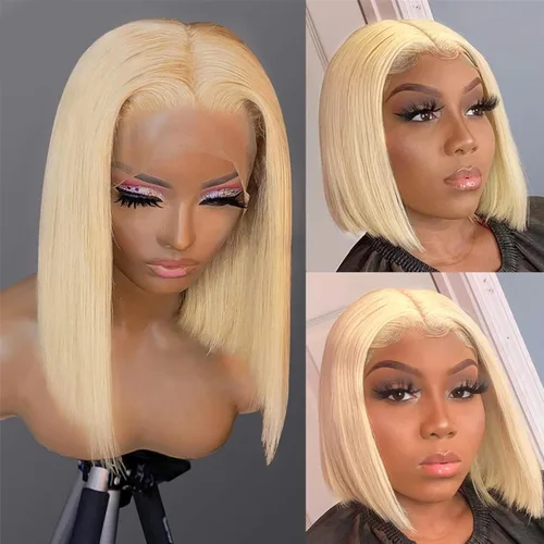 Miniatura 2 de Hoacon 613 Peluca Bob Rubia de Cabello Humano 13x4 Pelucas de Encaje Frontal para Mujeres Negras 180% de Densidad Peluca Bob de Encaje Frontal