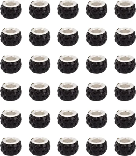 Miniatura 19 de Craftdady 150 cuentas europeas de arcilla polimérica con agujeros grandes, cuentas espaciadoras de diamantes de imitación, 15 colores con 6
