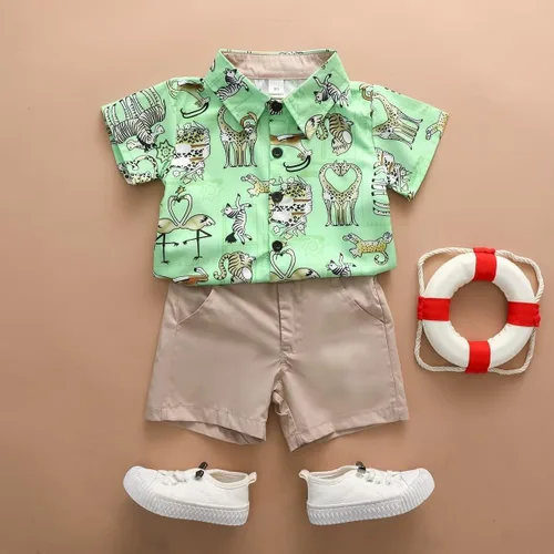 Miniatura 2 de HOQWOIAN Conjunto de ropa de 2 piezas de camisa de manga corta para niño