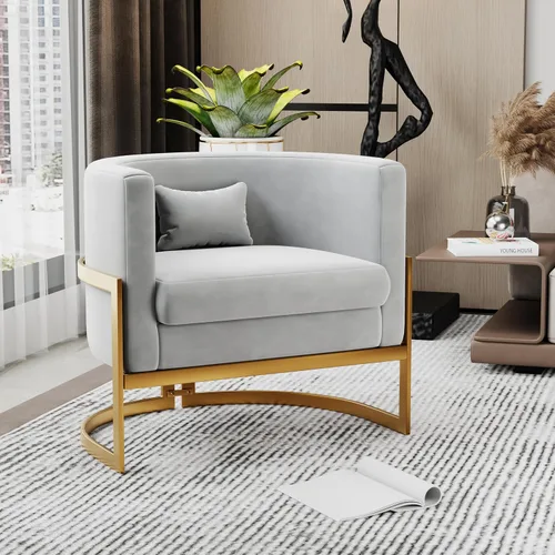 Miniatura 11 de Alunaune - Sillón tapizado de terciopelo con diseño Accent, sillas Barrel modernas para sala de estar, sofá de salón estilo Tub Bucket, silla