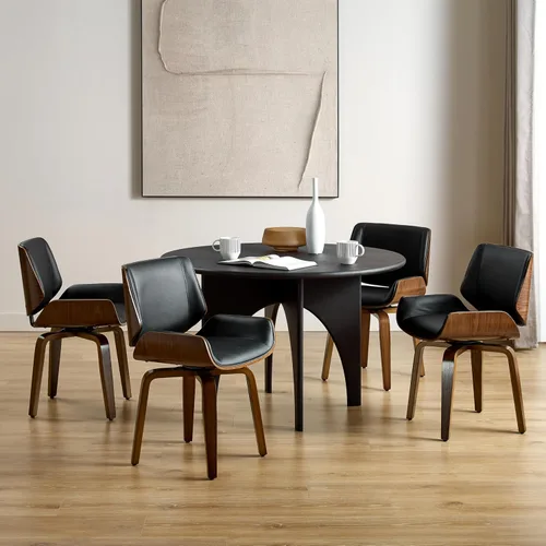 Miniatura 21 de Zouron Silla de comedor giratoria, silla de comedor tapizada de piel sintética con patas de madera, silla auxiliar moderna de mediados de siglo