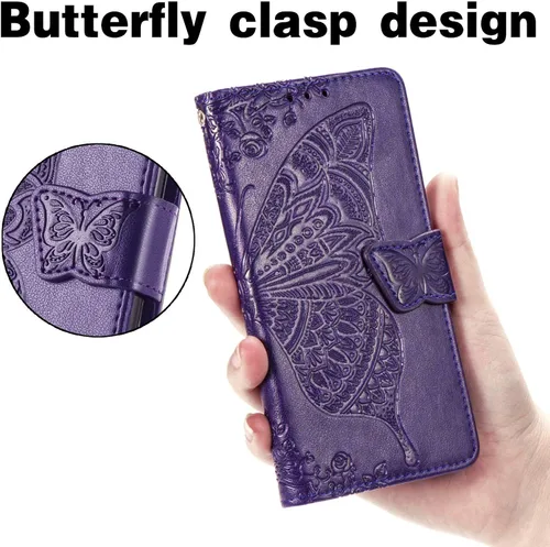 Miniatura 6 de Funda para teléfono Samsung Galaxy S9, funda con tapa para mujer con tarjetero de crédito, diseño de flor de mariposa en relieve, correa de muñeca