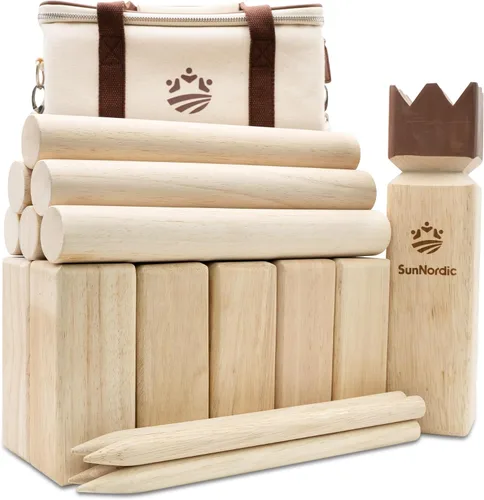 Miniatura 10 de SunNordic Kubb Set de Juego de Patio, Juego de Lanzamiento de Madera de Caucho para Jardín al Aire Libre con Bolsa de Transporte de Lona, Juego
