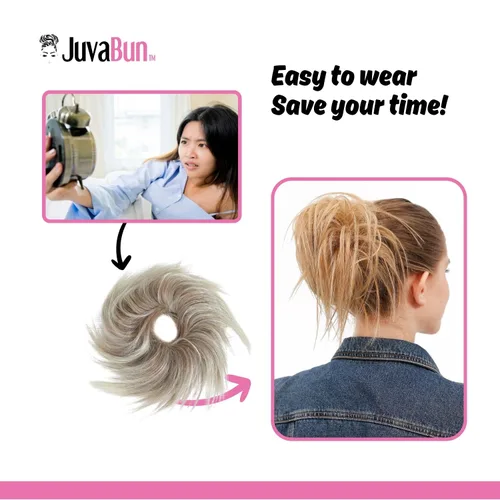 Miniatura 4 de JuvaBun Pieza de pelo rubia despeinada para mujer – Pieza de cabello rubio desordenado para moño, añade volumen instantáneo, rápido updo, lavable