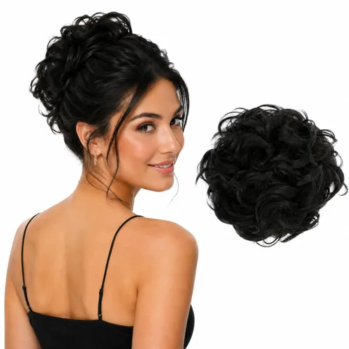 Miniatura 26 de CAISHA Postizo Grande Scrunchy Recogido Peinado Nupcial Rizado Moño Despeinado Marrón Chocolate Oscuro G2E