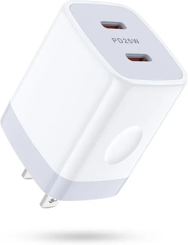 Bloque de cargador USB C, 25 W, 2 puertos tipo C, cargador de pared de carga rápida, adaptador de corriente PD dual para iPhone 17 16 Pro Max 16e