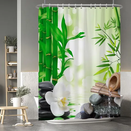 Miniatura 50 de Baocicoo - Cortina de ducha de abeja de miel, diseño de abeja de caricaturas, pista voladora, rústica, floral, para baño, decoración de bañera