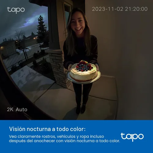 Miniatura 7 de Tapo de TP-Link - Cámara de timbre de video inteligente inalámbrica con timbre, 2K con visión nocturna a todo color y focos, sin cuota mensual