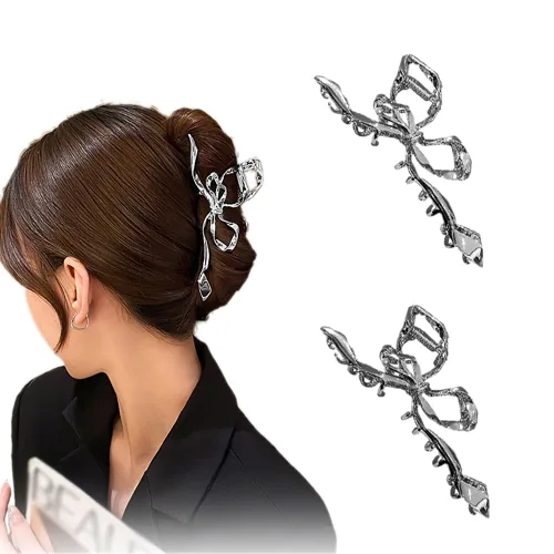 Pinzas para el cabello de geometría plateada irregular, pasadores elegantes con diseño de lazo, adornos grandes antideslizantes y accesorios para