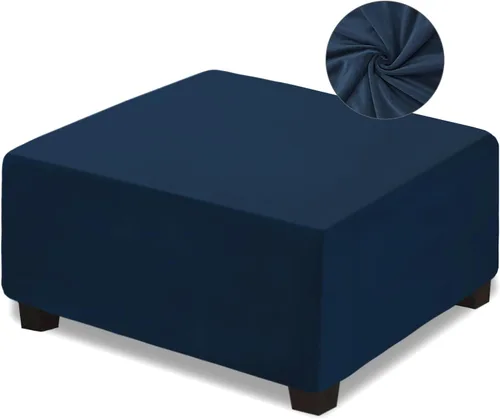 Miniatura 7 de NeColorLife Funda otomana cuadrada de terciopelo para otomana, funda gruesa y elástica para reposapiés (tamaño pequeño, marrón)