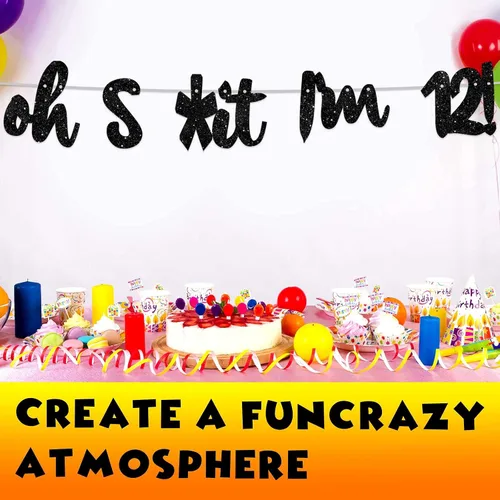 Miniatura 5 de Oh I'm 12! - Pancarta de fondo con purpurina negra de Hallo Doce Saludos a los 12 años de edad, decoración temática para niños y niñas, fiesta