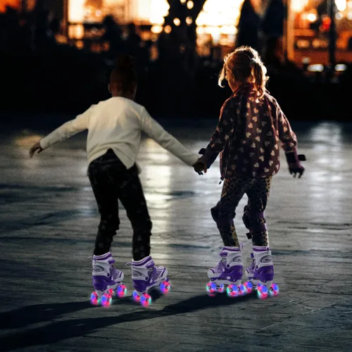 Miniatura 7 de Kids Roller Skates for Boys Girls, 4 Size Adjustable Kids Rollerskates with Light Up Wheels Roller Skates for Boys Girls Ages 5-8 8-12 2-Púrpura