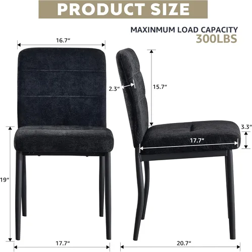 Miniatura 2 de Juego de 4 sillas de comedor, modernas sillas de comedor Parsons de tela tapizada, sillas de cocina sin brazos con patas de metal y asiento Verde