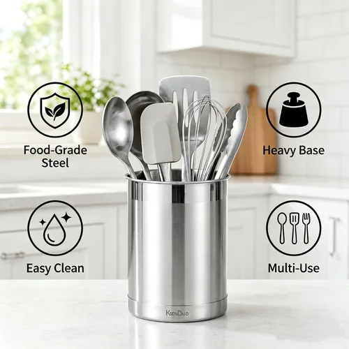 Miniatura 4 de KSENDALO Organizador de utensilios de cocina para encimera de cocina, recipiente de utensilios de cocina de 6.6 pulgadas de metal, organizador