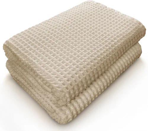 Miniatura 8 de Softerry Juego de toallas de baño europeas de tejido gofre, 100 % algodón orgánico, secado rápido, sin pelusas, finas y absorbentes, resistentes a