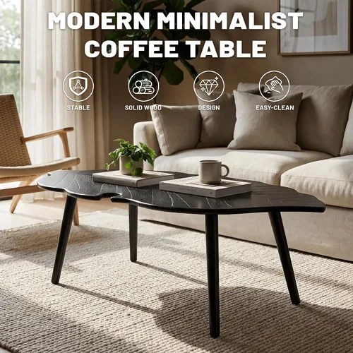 Miniatura 6 de HNY Mesa auxiliar moderna para sala de estar, mesa auxiliar de madera negra, mesa central de granja, mesa auxiliar de hojas vívidas con mesa