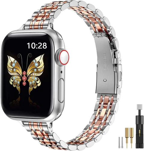 Miniatura 11 de MioHHR Correa delgada de metal compatible con Apple Watch de 42 mm (Series 11 10) 41 mm (Series 9 8 7) 40 mm (Series 6 5 4 SE3/2/1) 38 mm