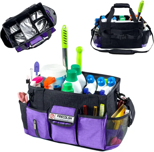 Miniatura 11 de Carrito de limpieza profesional XL para proveedores de limpieza, bolsa de limpieza portátil de 17 pulgadas para amas de casa, organizador de Gris