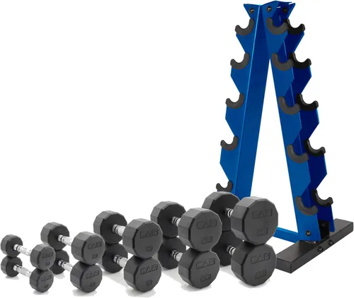 Miniatura 17 de CAP Barbell Juego de mancuernas hexagonales recubiertas de 150 libras con estante vertical Múltiples opciones Estante azul