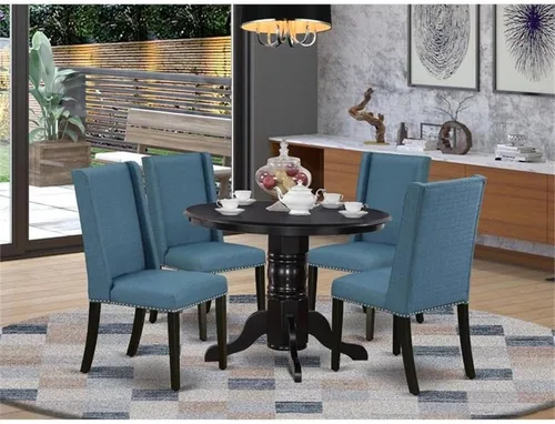 Miniatura 2 de East West Furniture SHFL3-WHI-01 Juego de mesa de comedor de 3 piezas contiene una mesa de cocina redonda con pedestal y 2 sillas de comedor Parson