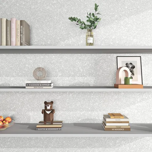 Miniatura 6 de FunStick Papel tapiz blanco perlado con purpurina de 15.8 x 240 pulgadas, papel de contacto con purpurina blanca brillante para gabinetes