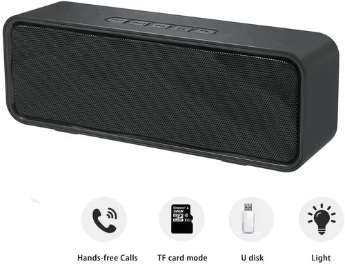 Miniatura 4 de Altavoz Bluetooth inalámbrico con ranura para tarjeta AUX/USB/TF, altavoz estéreo portátil para exteriores con audio HD, graves mejorados, Negro