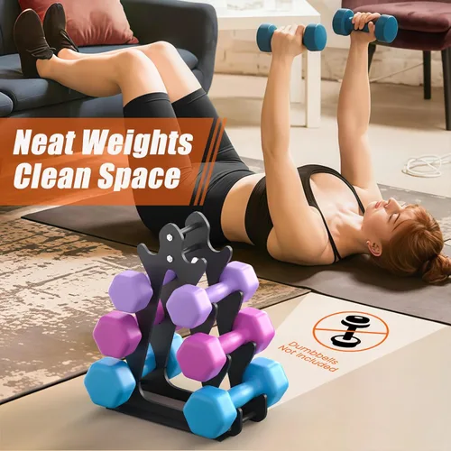 Miniatura 3 de 4-Tier Dumbbell Rack for 1-15 lb Weights, Holds 5 Pairs Space-Saving Sturdy A-Frame Stand for Home Gym, Weight Rack for Women's Dumbbell Set Negro