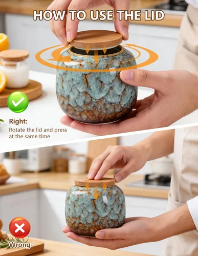 Miniatura 20 de Tarros de almacenamiento de cerámica, exquisitos tarros de alimentos con esmalte para almacenamiento de especias de cocina, tarros para té, tarros