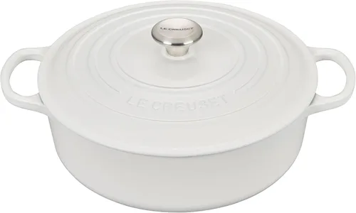 Le Creuset Horno holandés redondo ancho Signature de hierro fundido esmaltado, 6.75 cuartos de galón., Blanco