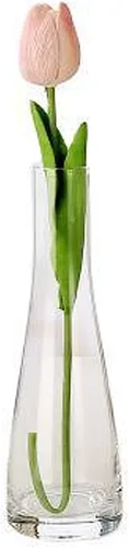Miniatura 9 de Jarrón de cristal soplado hecho a mano, azul, transparente, base gruesa, diseño de cintura pequeña, perfecto para flores de tallo único, recepción