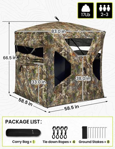 Miniatura 6 de TIDEWE Hunting Blind 270°Full See Through with Windproof Curtain, Silent Magnetic Door & Sliding Windows, Pop Up Ground Blind with Carrying Bag