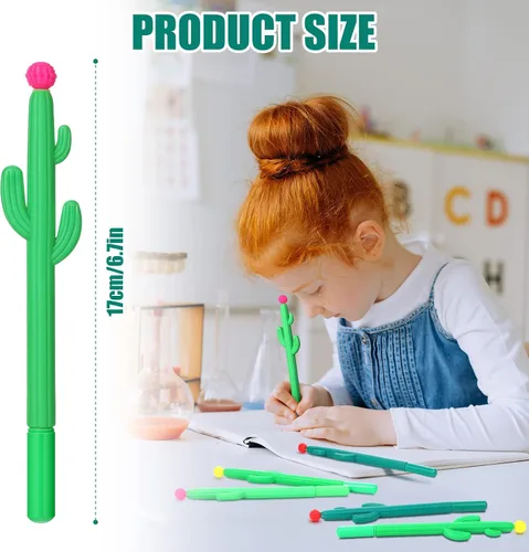 Miniatura 2 de Paquete de 36 bolígrafos con forma de cactus, novedosos bolígrafos de tinta de gel con forma de cactus, bolígrafo de tinta de gel negra con flor