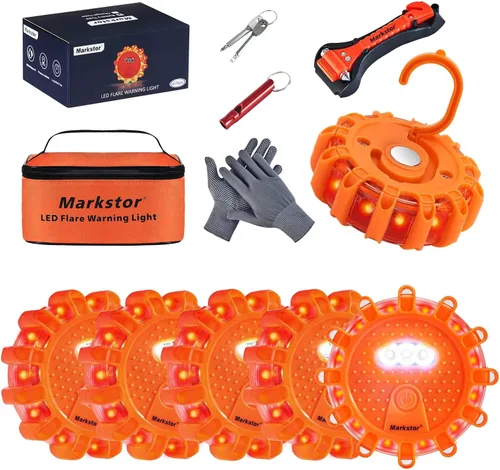 Miniatura 8 de Paquete de 6 luces LED de emergencia para automóvil, base magnética y gancho para luces de carretera con 9 modos intermitentes, luces de emergencia