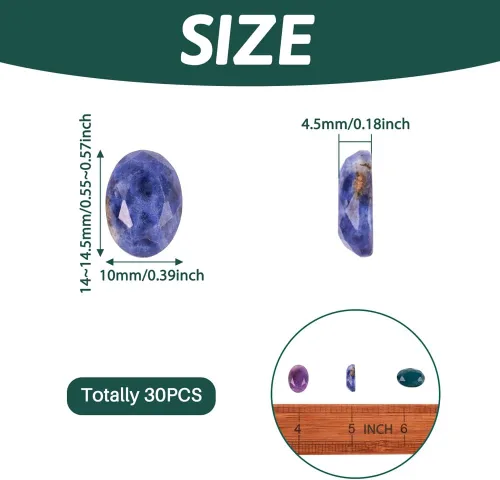 Miniatura 3 de Fashewelry 30 piezas de cabujones de piedra natural mixta de 0.55 x 0.39 pulgadas con parte trasera plana, azulejos de camafeo ovalados facetados