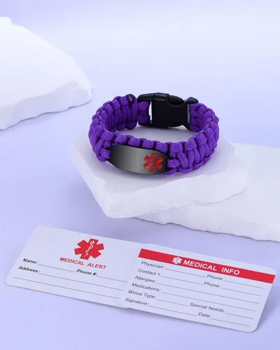Miniatura 29 de Pulsera de alerta médica Paracord para hombres y mujeres Pulsera de identificación médica de acero inoxidable con hebillas de liberación lateral