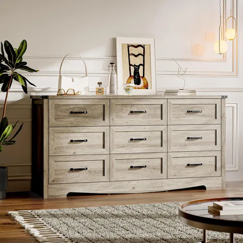 Miniatura 32 de BORNOON - Cómoda de 7 cajones para dormitorio, cómoda de madera moderna con manijas de metal, diseño antivuelco, organizador de almacenamiento Blanco