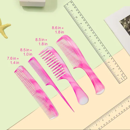 Miniatura 2 de Juego de peine de pelo rosa, diente ancho, diente fino, cola de rata y peine doble para mujeres y hombres