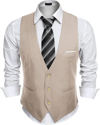Miniatura 4 de COOFANDY Chaleco de traje de negocios casual para hombre, ajustado, a la cintura, formal