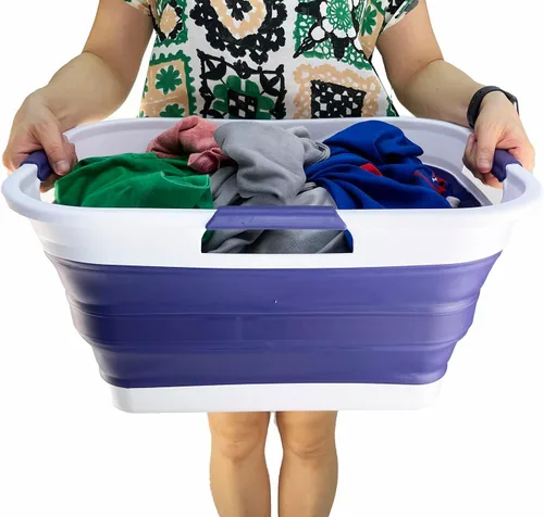 Miniatura 6 de SAMMART Cesta plegable de plástico de 30 L (8 galones) para lavandería, contenedor de almacenamiento plegable y organizador, tina de lavado
