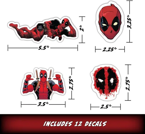 Miniatura 3 de Marvel Deadpool - Adhesivos de vinilo de Deadpool - Juego de 12 adhesivos de vinilo de Deadpool para coche, ventana, camioneta, parachoques, Paquete