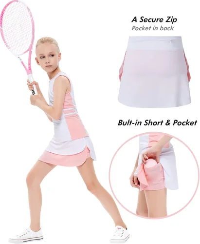 Miniatura 2 de Traje de golf y tenis para niños y niñas, vestido sin mangas, camiseta sin mangas, pantalones deportivos, con bolsillos cortos, 3-12 años